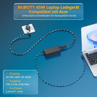BIUBOTY 65W/45W Laptop Töltő Acer Swift 3/5, Spin 1/3/5, Chromebook Készülékekhez - 19V 3.42A, 3.0x1.1mm Csatlakozó, Univerzális Adapter 6