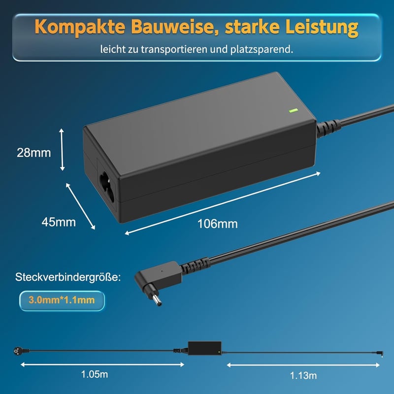 BIUBOTY 65W/45W Laptop Töltő Acer Swift 3/5, Spin 1/3/5, Chromebook Készülékekhez - 19V 3.42A, 3.0x1.1mm Csatlakozó, Univerzális Adapter