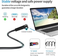 BIUBOTY 65W/45W Laptop Töltő HP Elitebook, Pavilion, Envy, Probook Sorozathoz - 19.5V Univerzális Notebook Adapter 4.5x3mm Csatlakozóval 2
