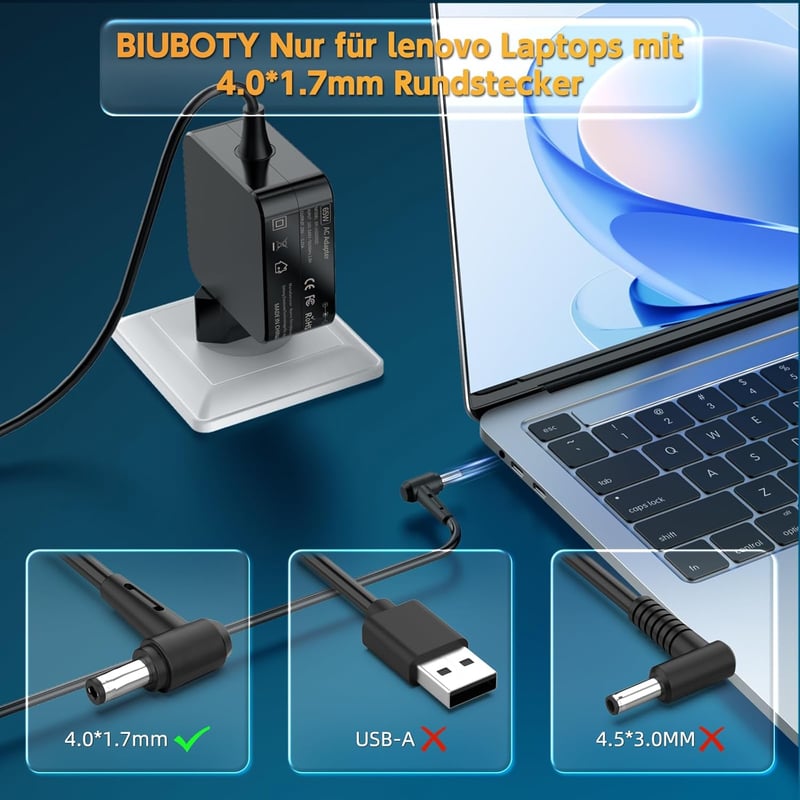 BIUBOTY 65W Lenovo laptop töltő IdeaPad Yoga Flex sorozathoz 4.0x1.7mm
