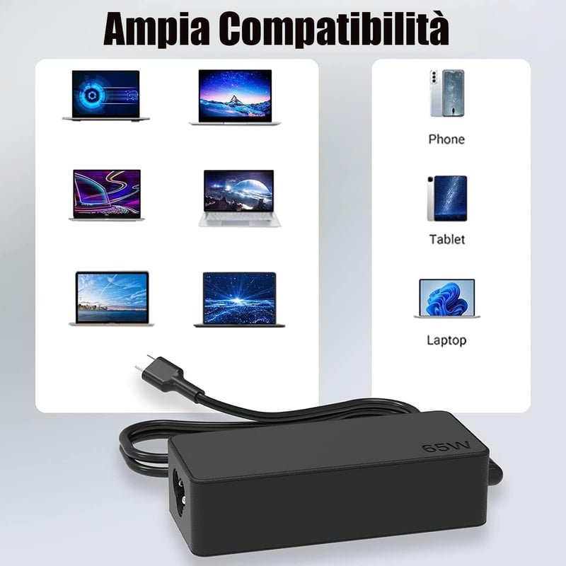 BIUBOTY 65W USB C Laptop Töltő Lenovo ThinkPad X1 Carbon, Yoga, T480, T490 Sorozathoz - Univerzális Notebook Adapter PD Gyorstöltéssel