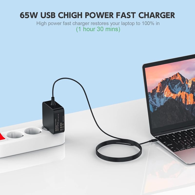 BIUBOTY 65W USB-C Laptop Töltő - Univerzális Hálózati Adapter Asus, HP, Dell, Lenovo, MacBook, Samsung, Huawei Készülékekhez, Kompakt Utazás