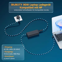 BIUBOTY 90W Laptop Töltő HP EliteBook, ProBook, Pavilion, Envy, Stream Sorozathoz - Univerzális Tápkábel 4.5x3.0mm Csatlakozóval 6