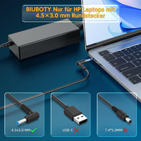 BIUBOTY 90W Laptop Töltő HP EliteBook, ProBook, Pavilion, Envy, Stream Sorozathoz - Univerzális Tápkábel 4.5x3.0mm Csatlakozóval 3