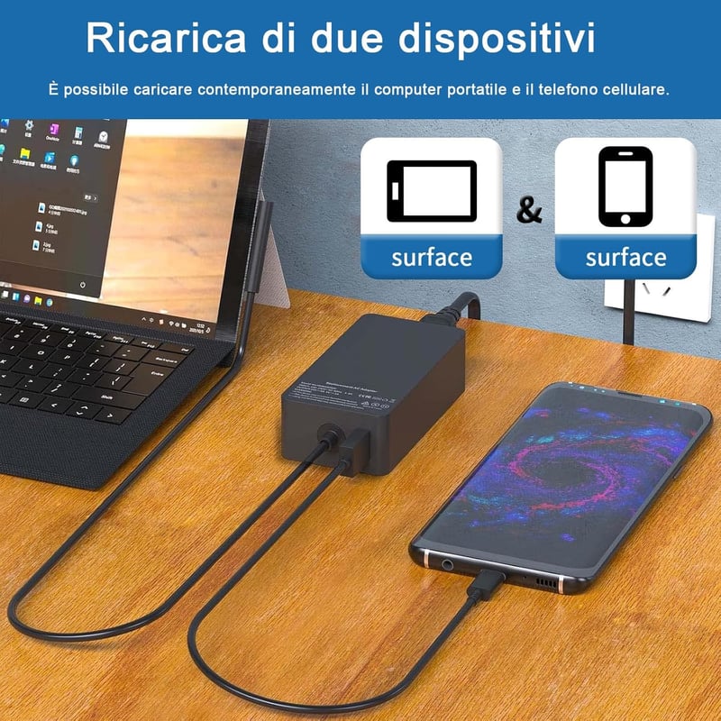BIUBOTY Surface 44W töltőkábel Microsoft Pro/Laptop/Go/Book kompatibilis USB porttal