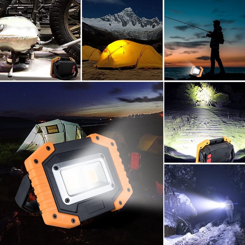 Bizcasa LED Munkalámpa Akkumulátoros 30W 2000lm Vízálló Építési Reflektor USB Töltős COB Kempinglámpa 3 Üzemmód 2 Akkuval - 1