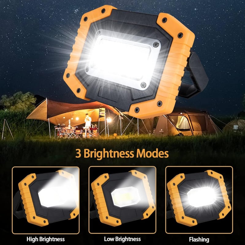 Bizcasa LED Munkalámpa Akkumulátoros 30W 2000lm Vízálló Építési Reflektor USB Töltős COB Kempinglámpa 3 Üzemmód 2 Akkuval - 1