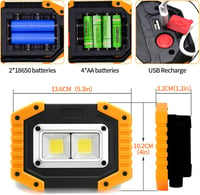 Bizcasa LED Munkalámpa Akkumulátoros 30W 2000lm Vízálló Építési Reflektor USB Töltős COB Kempinglámpa 3 Üzemmód 2 Akkuval - 1 6
