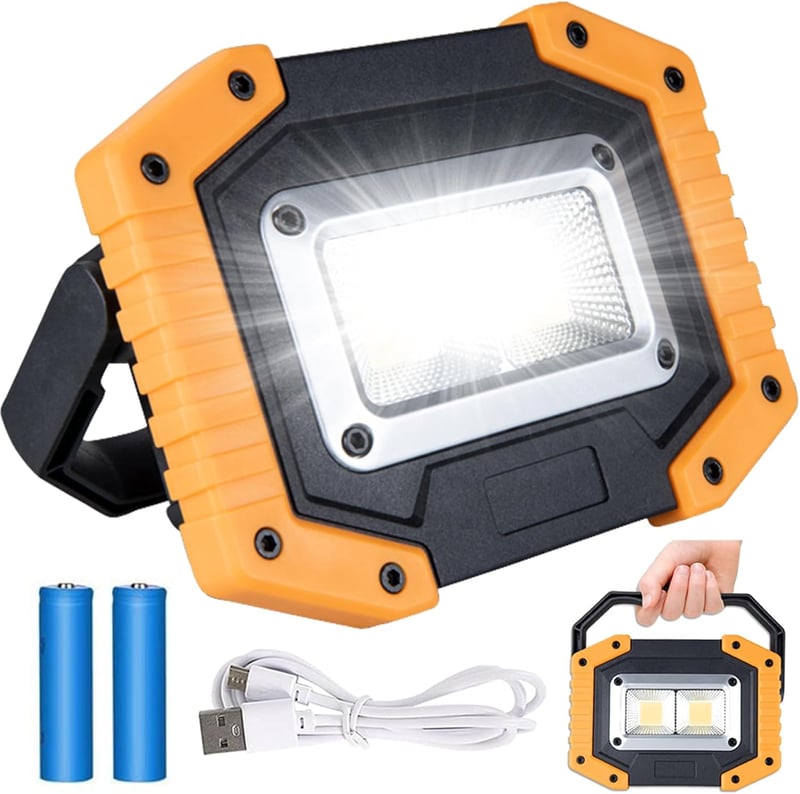 Bizcasa LED Munkalámpa Akkumulátoros 30W 2000lm Vízálló Építési Reflektor USB Töltős COB Kempinglámpa 3 Üzemmód 2 Akkuval - 1