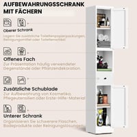 BIZOEIRON Uski kupaonski ormarić 30x30x180 cm, metalni kupaonski ormarić s vratima, podesivim policama, ladicom i otvorenom policom, bijeli 4