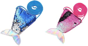 BJ-SHOP Sellő Flitteres Pénztárca Gyerekeknek - 2 db Mini Táska Sötétkék és Rózsaszín - Születésnapi Ajándék, Parti Kellék, 16x10,5 cm