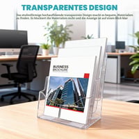 Suport pliante BJHYIZ cu 3 niveluri, format A4, din acril transparent, pentru broșuri, reviste, meniuri și cataloage 5