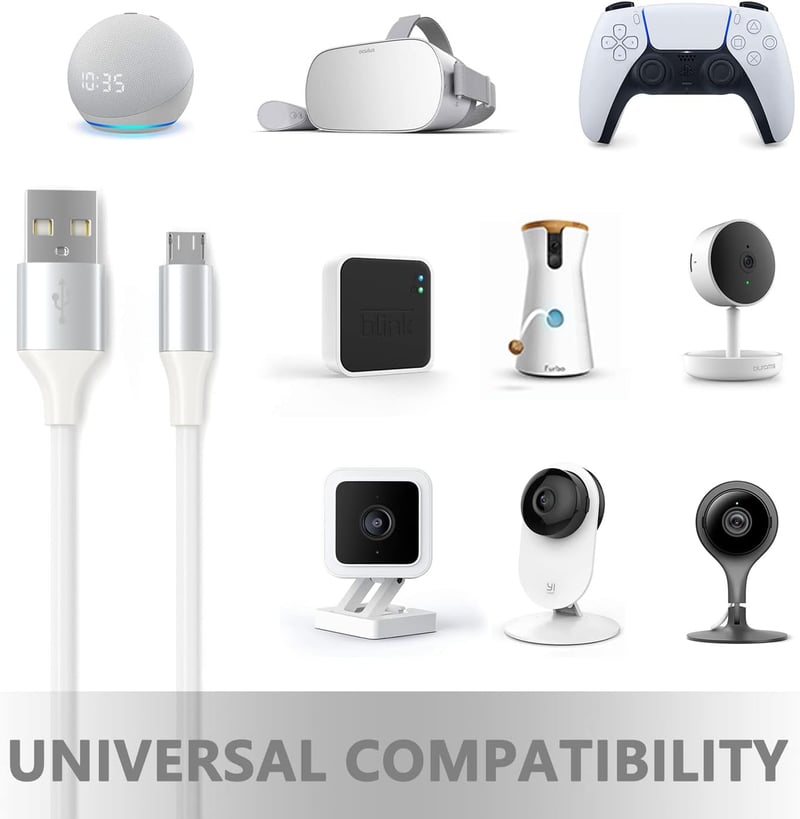 BJIDS Micro USB Töltőkábel 6m - Hosszabbító Kábel WyzeCam, Yi Cam, Nest Cam, Blink XT, Furbo Dog, Arlo Q, Netvue Kamerákhoz és Xbox One Kont
