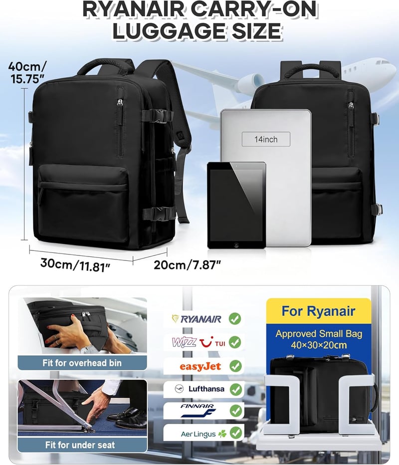 BJLFS 40x30x20 Ryanair Utazási Hátizsák Vízálló Laptop Backpack
