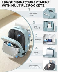 Rucsac de bagaj de mână cu vacuum BJLFS pentru Ryanair, cu sistem de vidare, compartiment pentru laptop de 14 inchi, 40x30x20 cm, 40x20x25 cm, cu pompă inclusă 5