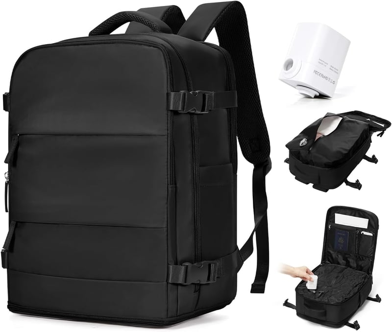 Rucsac laptop BJLFS pentru Ryanair 40 x 30 x 20 cm, cu pompă pentru bagaj de mână vidat, rucsac de călătorie de 16 inchi cu compartiment pentru laptop