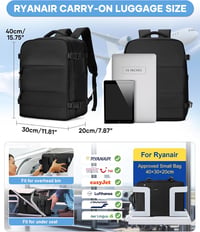 Rucsac laptop BJLFS pentru Ryanair 40 x 30 x 20 cm, cu pompă pentru bagaj de mână vidat, rucsac de călătorie de 16 inchi cu compartiment pentru laptop 3