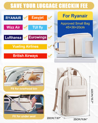 Vákuový batoh BJLFS, príručná batožina do lietadla 40x30x20 cm, cestovná taška Ryanair Wizzair s pumpou, nepremokavý batoh na notebook, pánsky a dámsky, béžovo-hnedý 3