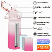 BJPKPK 530 ml Izolovaná fľaša na vodu so slamkou, nehrdzavejúca oceľ, dvojitá vákuová izolácia, bez BPA, s nepriepustným uzáverom, čerešňová 2