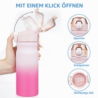 BJPKPK 530 ml Izolovaná fľaša na vodu so slamkou, nehrdzavejúca oceľ, dvojitá vákuová izolácia, bez BPA, s nepriepustným uzáverom, čerešňová 3