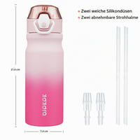 BJPKPK 530 ml Izolovaná fľaša na vodu so slamkou, nehrdzavejúca oceľ, dvojitá vákuová izolácia, bez BPA, s nepriepustným uzáverom, čerešňová 4