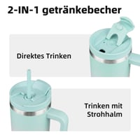 BJPKPK 900 ml Izolovaný pohár z nehrdzavejúcej ocele s rukoväťou, vekom a slamkou – Bubble Gum – Dvojstenná vákuová izolácia, BP 6