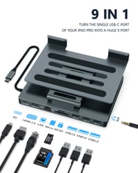 Suport Hub USB-C BKELHS pentru iPad Pro 2026 – HDMI 4K 60Hz, Ethernet RJ45, Cititor carduri SD/TF, 3x USB 3.0, Audio 3,5 mm – Docking Station pentru iPad Air M5 M4 M3 11/13 inchi, Galaxy Tablet 2