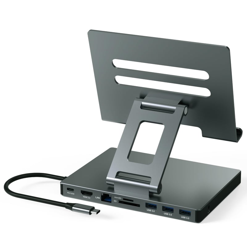 Suport Hub USB-C BKELHS pentru iPad Pro 2026 – HDMI 4K 60Hz, Ethernet RJ45, Cititor carduri SD/TF, 3x USB 3.0, Audio 3,5 mm – Docking Station pentru iPad Air M5 M4 M3 11/13 inchi, Galaxy Tablet