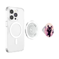 Suport PopSockets PopGrip pentru MagSafe cu pisică Kawaii neagră, nori retro roz pastel – Suport de telefon cu pisică neagră Kawaii, nori boemi mov și roz pastel 3