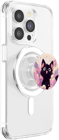 Suport PopSockets PopGrip pentru MagSafe cu pisică Kawaii neagră, nori retro roz pastel – Suport de telefon cu pisică neagră Kawaii, nori boemi mov și roz pastel 4