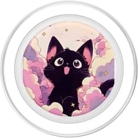 Suport PopSockets PopGrip pentru MagSafe cu pisică Kawaii neagră, nori retro roz pastel – Suport de telefon cu pisică neagră Kawaii, nori boemi mov și roz pastel 2