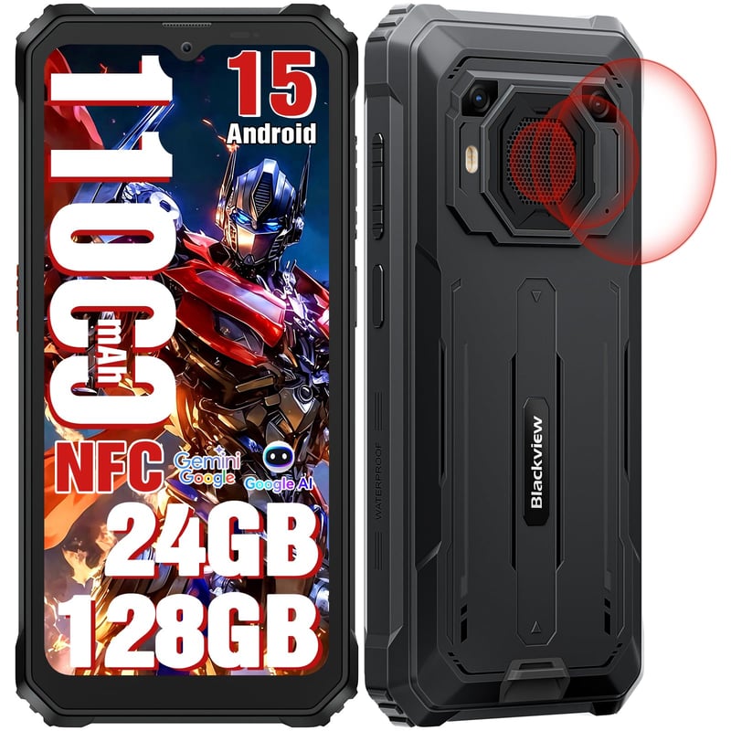 Odolný smartfón Blackview BV6200 Plus, 11000 mAh, 24 GB + 128 GB/2 TB, Android 15, vodotesnosť IP69K, 6,56" 90 Hz displej, 98 dB reproduktor, 16 MP fotoaparát, Dual 4G, NFC