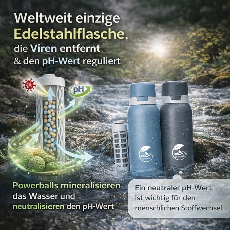 Blattberg Rozsdamentes Vízszűrő Palack 740ml - Baktérium és Vírus Elleni Védelem