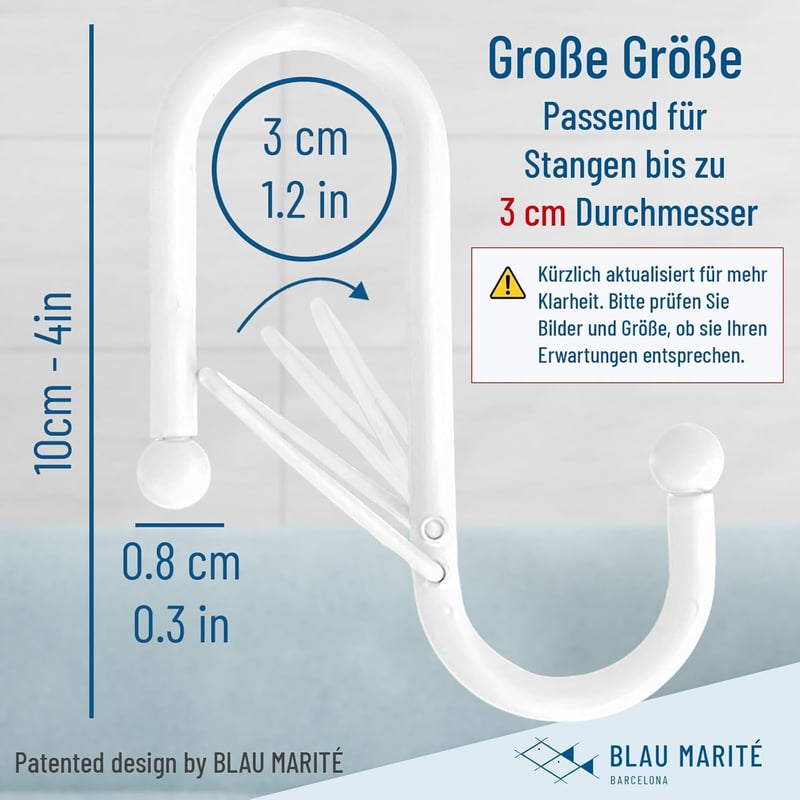 Blau Marité S-alakú horog szett 6 db, fehér, 10 cm, sínhez, biztonsági rendszer
