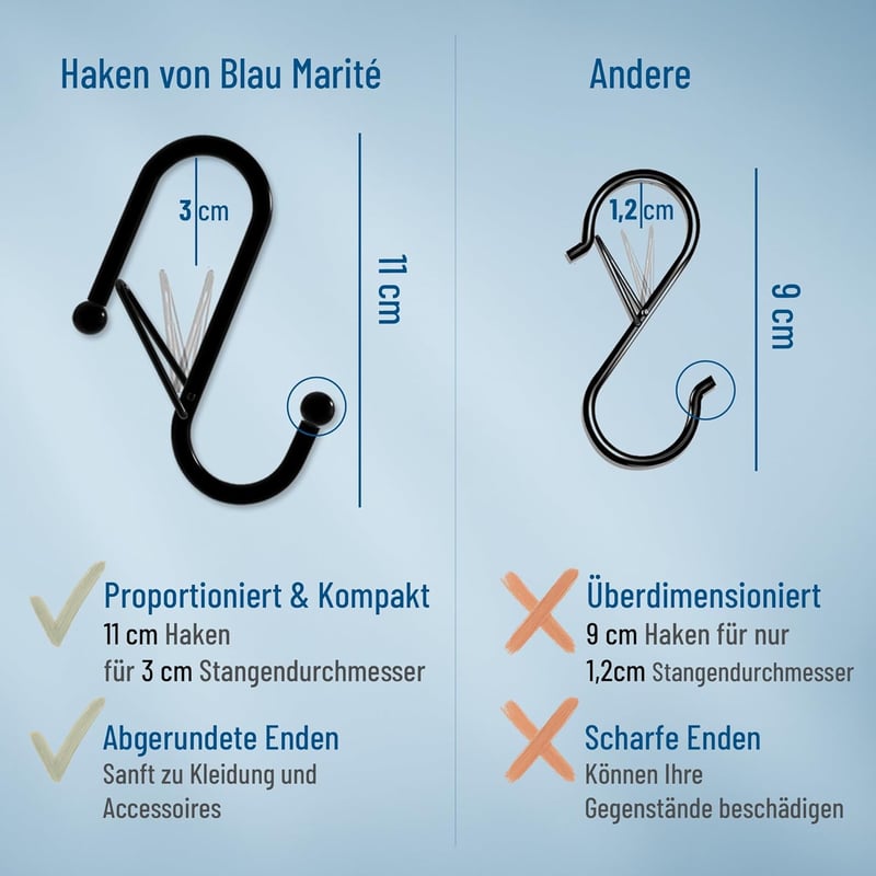 Blau Marité S-alakú horog szett 6 db, fehér, 10 cm, sínhez, biztonsági rendszer