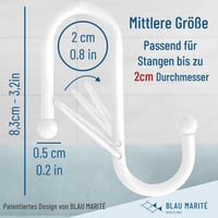 Blau Marité S-alakú kampók esésgátlóval, Royal modell, fehér, közepes 8,3 cm, 10 db, 2 cm-nél kisebb sínekhez 3