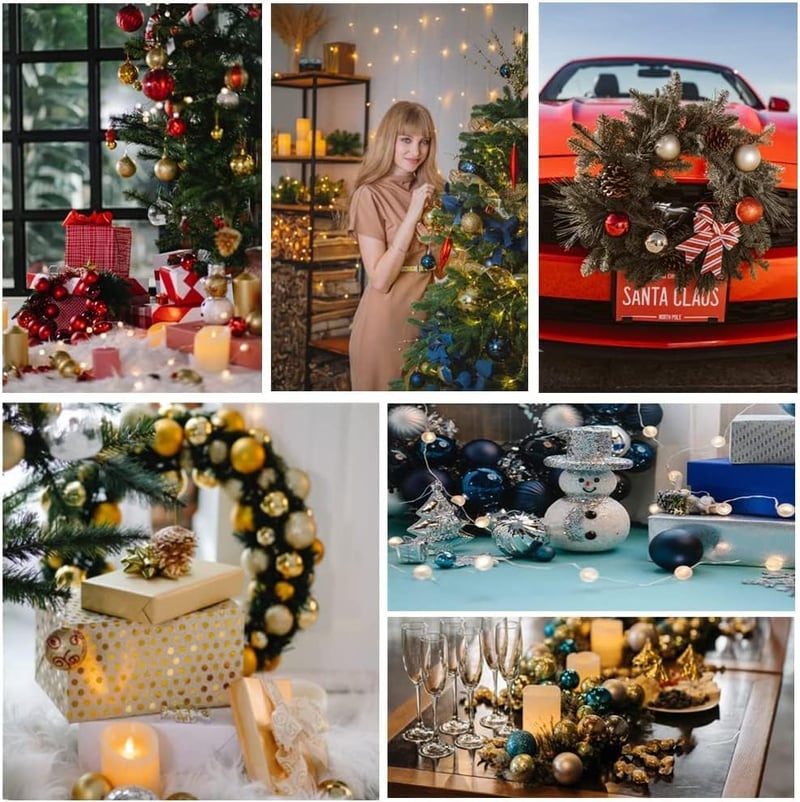 BLAZOR Karácsonyfadísz Szett 34 db - Törhetetlen Műanyag Gömbök, Matt, Csillámló, Mintás Díszek Piros Színben, 6 cm Átmérőjű Karácsonyfa Dek