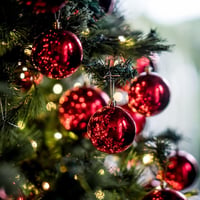 BLAZOR Karácsonyfadísz Szett 34 db - Törhetetlen Műanyag Gömbök, Matt, Csillámló, Mintás Díszek Piros Színben, 6 cm Átmérőjű Karácsonyfa Dek 3