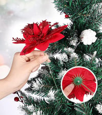 BLAZOR Karácsonyi Csillag Művirág Szett - 20 db Csillámporral Díszített Művirág Karácsonyfa Dekoráció, 14 cm, Újévi Díszek, Piros 3