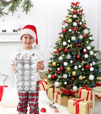 BLAZOR Karácsonyi Gömbdísz Szett 34 db - Törhetetlen Műanyag Karácsonyfadíszek Matt, Csillámló Kivitelben - Ezüst Színű Karácsonyfa Dekoráci 7