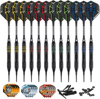 BLESION elektronikus darts készlet 12 db 18 g műanyag heggyel, 12 flighttal, 20 gumigyűrűvel, 50 darttippel 1
