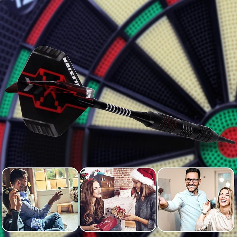 BLESION elektronikus darts készlet 12 db 18 g műanyag heggyel, 12 flighttal, 20 gumigyűrűvel, 50 darttippel