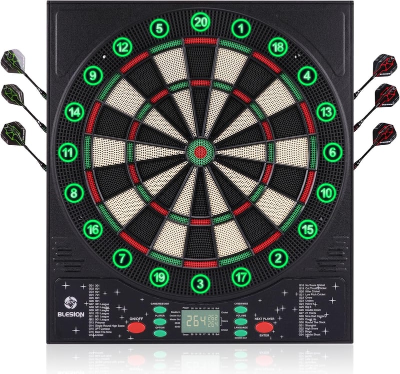 BLESION Elektronikus Darts Tábla 6 Nyíllal, Német Hanggal, Elemmel/Adapterrel