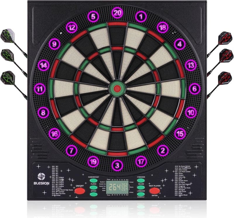 BLESION Elektronikus Darts Tábla 6 Nyíllal, Német Hanggal, Elemmel/Adapterrel