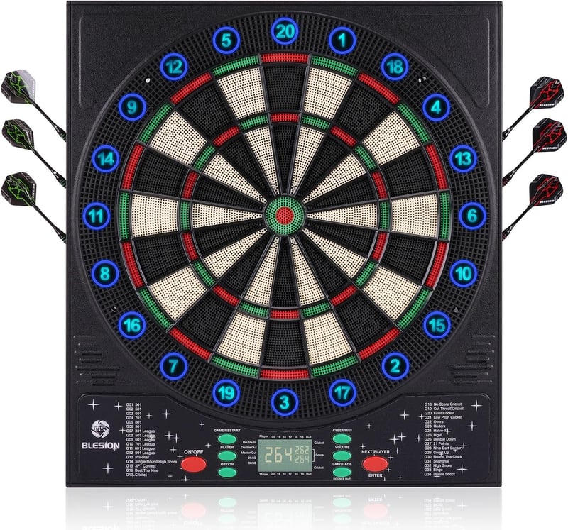 BLESION Elektronikus Darts Tábla 6 Nyíllal, Német Hanggal, Elemmel/Adapterrel