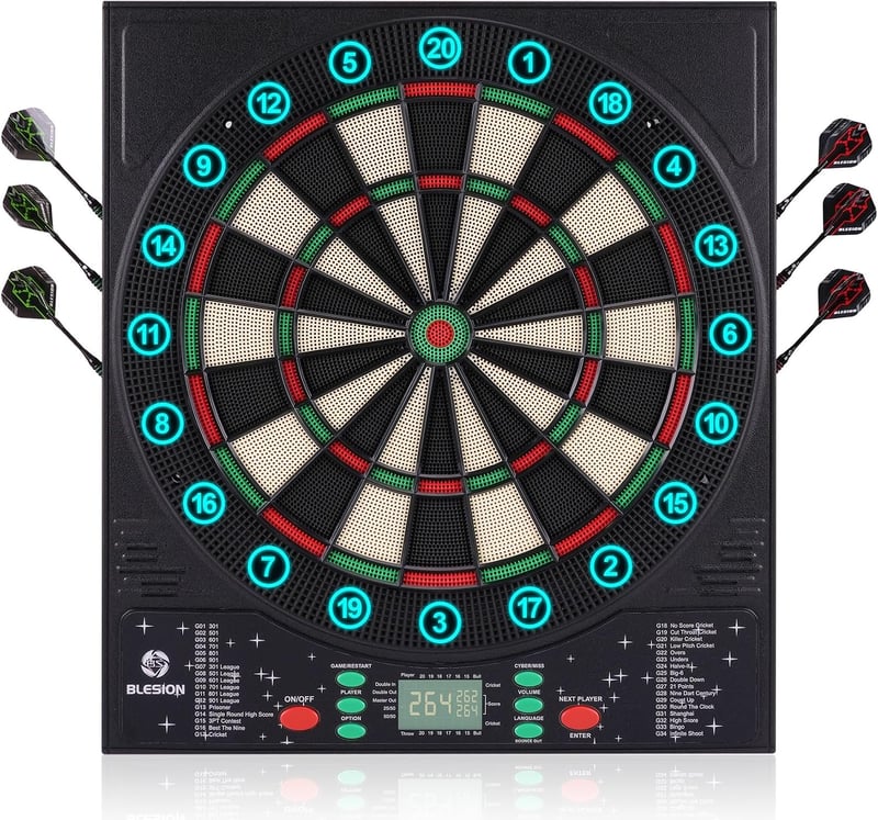 BLESION Elektronikus Darts Tábla 6 Nyíllal, Német Hanggal, Elemmel/Adapterrel