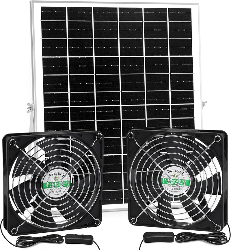 blessny 5,5 Colos Napelemes Ventilátor Szett 25W Panellel Csirkeketrec Üvegház Tárolóhoz - solar 2 fan kit