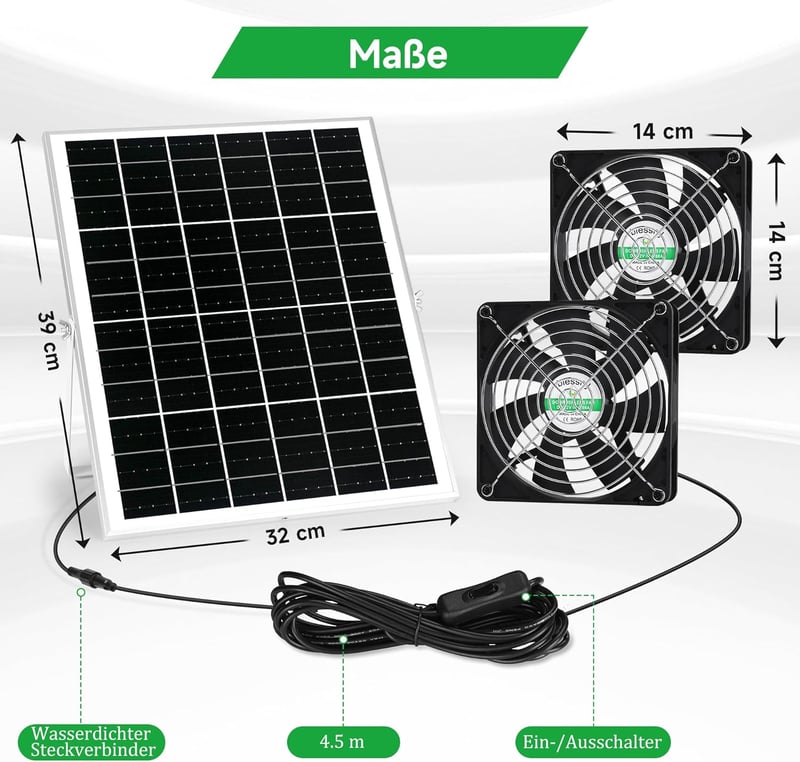 blessny 5,5 Colos Napelemes Ventilátor Szett 25W Panellel Csirkeketrec Üvegház Tárolóhoz - solar 2 fan kit