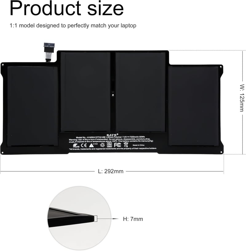 BLESYS A1466 Akkumulátor MacBook Air 13" Laptophoz - 7200mAh Lítium Polimer - Kompatibilis A1369/A1466 (2010-2017) Modellekkel - Szerszámokk