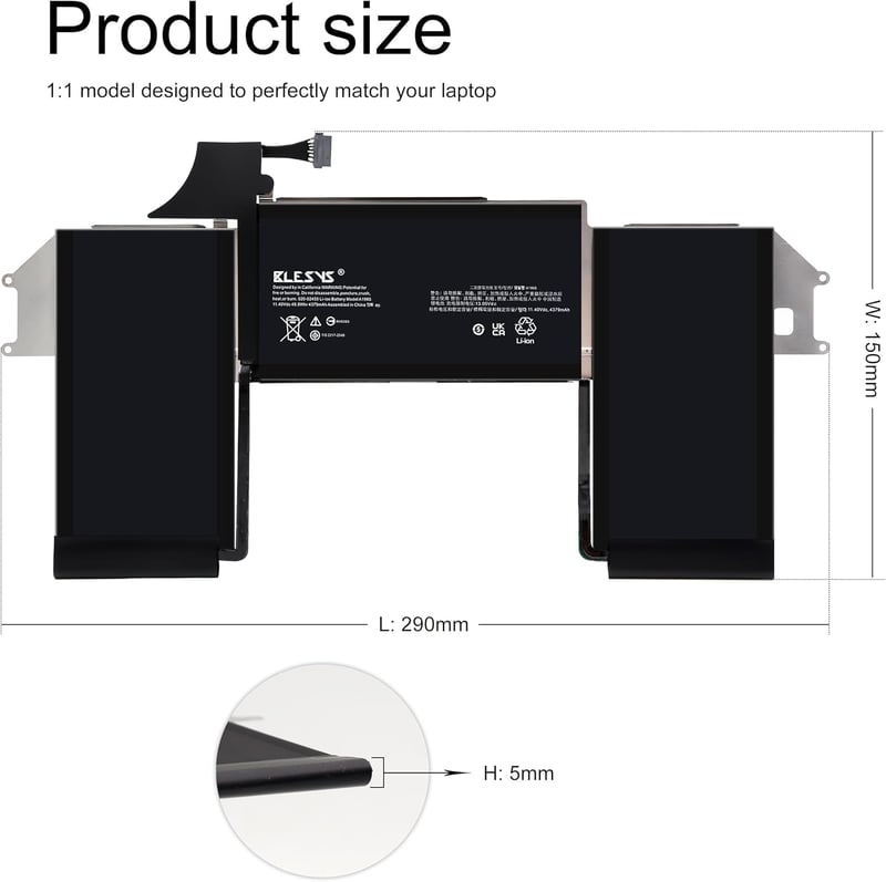 BLESYS A1965 Csereakkumulátor MacBook Air 13" Retina A1932 (2018-2019) és A2179 (2020) Modellekhez - 11,4V 49,9Wh Lítium-Polimer Laptop Akku